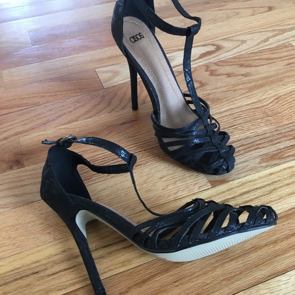 asos black strappy heels